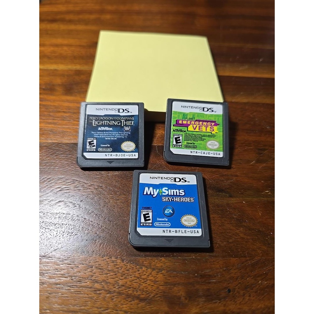 Nintendo DS 3 Game Lot Percy Jackson Emergency Vets MySims Sky Heroes